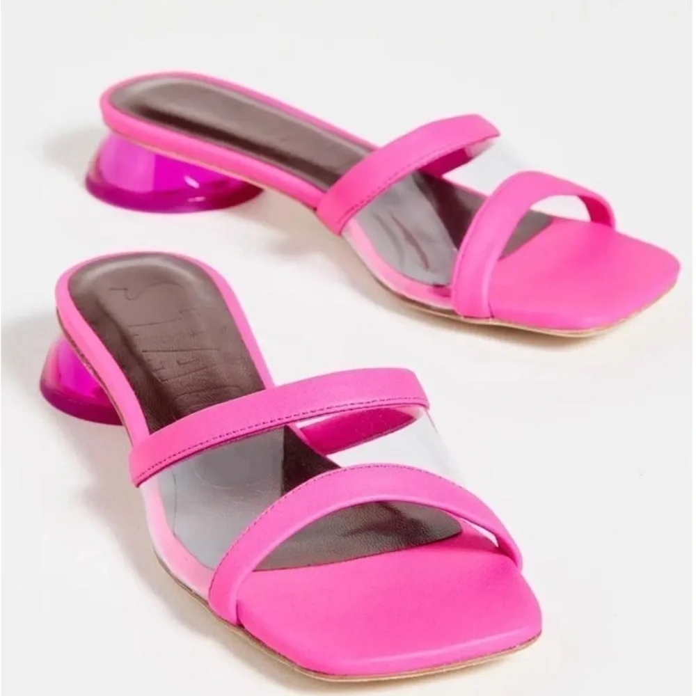 NIB Staud Simone Leather Clear Mules Shoes Bougainvillea - Picture 3 of 14